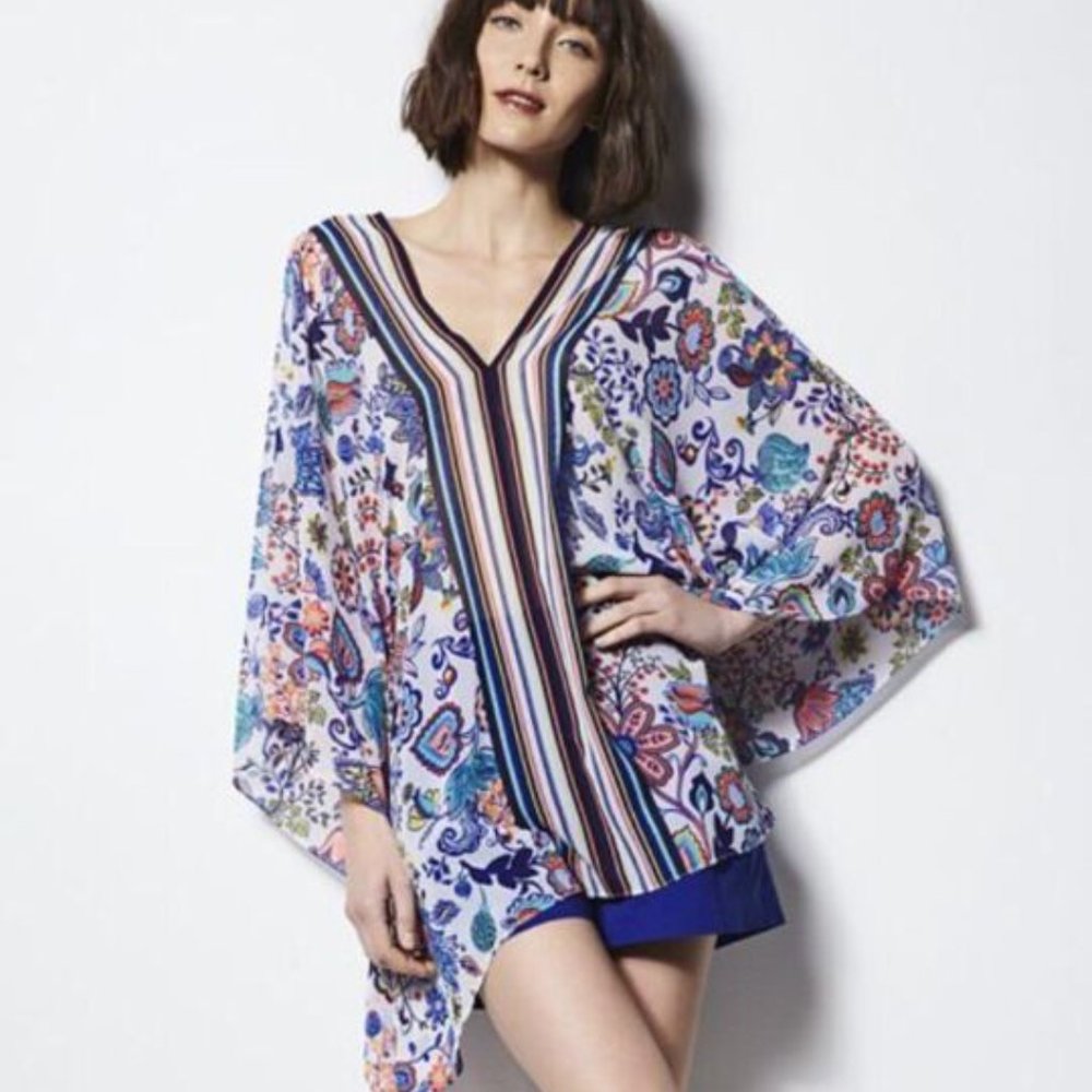 MILLY Colorful Floral Paisley Beach Pool Swim Cover Up Tunic Caftan NWT sz M